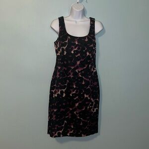Ann Taylor Purple/Black Jaguar Print Y2K Sleeveless Shift Dress, Size 4